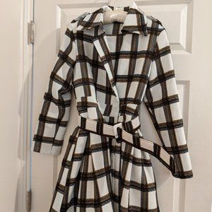 New spring Tailored checkers Pea Coat with belt